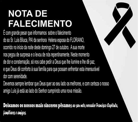 Nota de Falecimento. É com pesar .